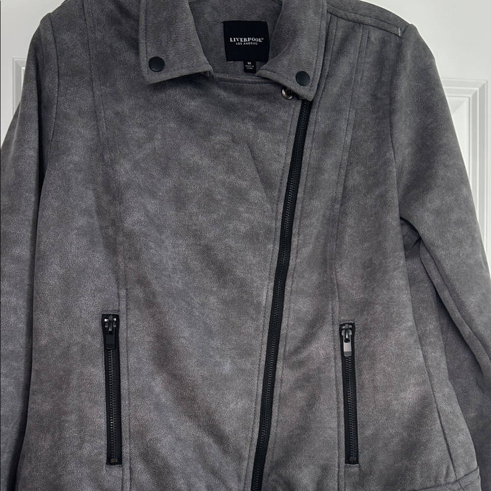 Liverpool Gray Light Suede Fabric Jacket Military Lapel NWOT M - Picture 4 of 6